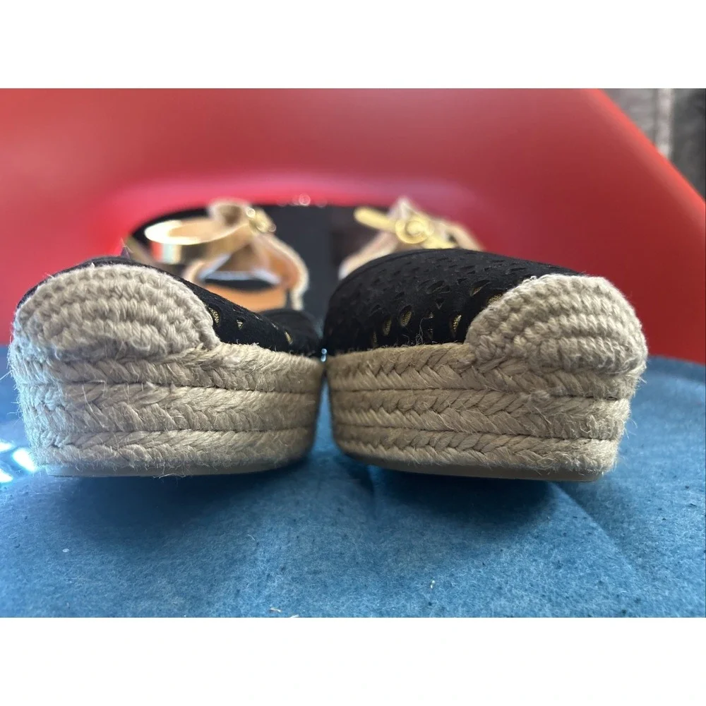 Kanna Wedge Espadrille Sandal Size 8 US Made in Spain Black And Gold